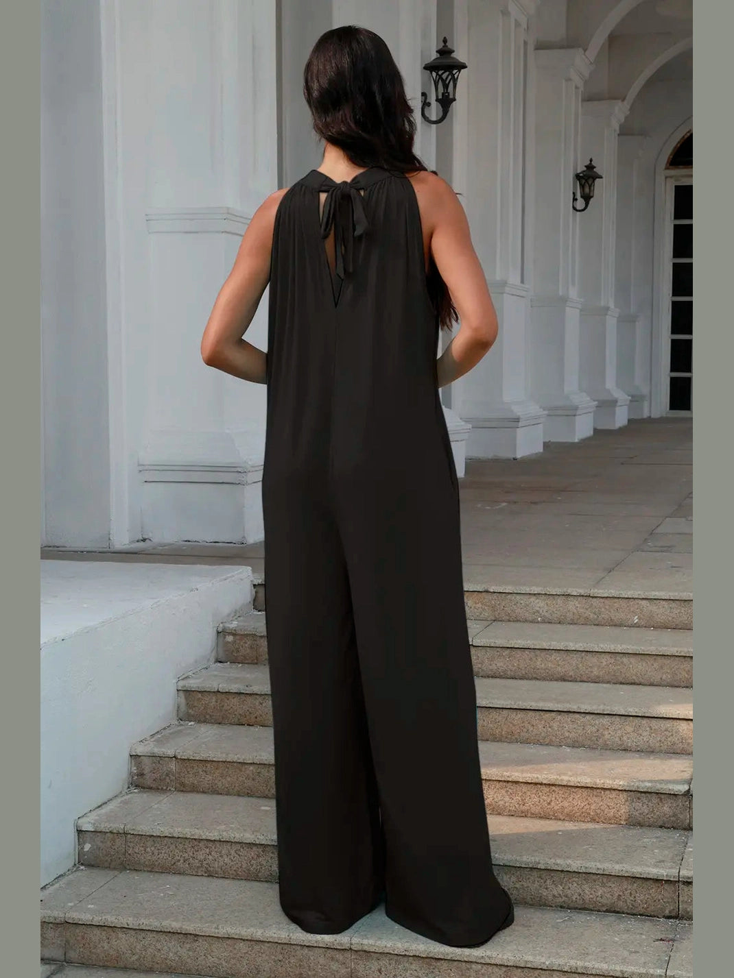 Double Take Full Size Tie Back Cutout Sleeveless Jumpsuit nicholesgifts