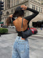 Backless Round Neck Long Sleeve Blouse nicholesgifts