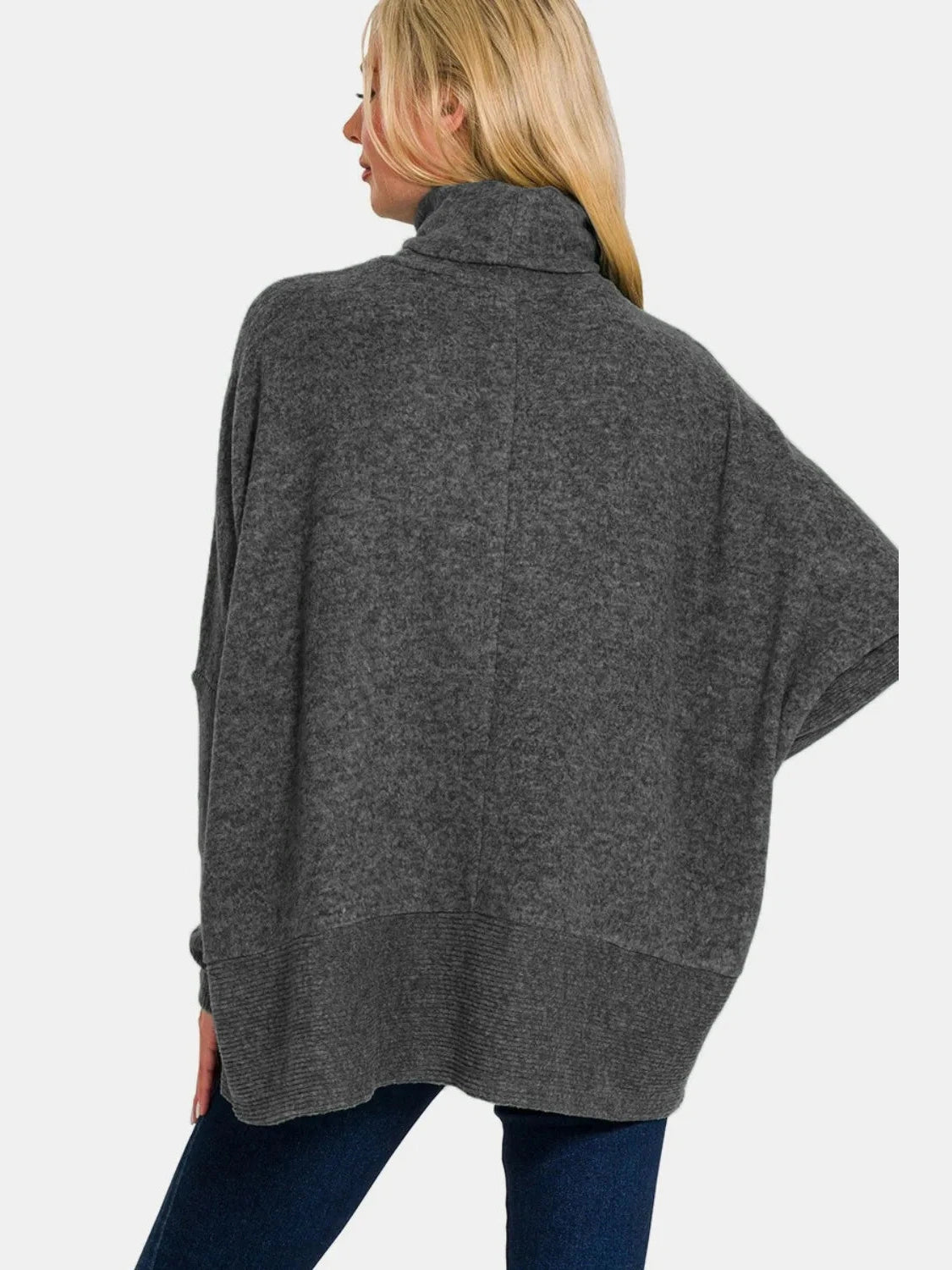 Zenana Full Size Brushed Melange Hacci Turtleneck Sweater Trendsi