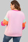 Plus Size Women Pink Colorblock Patchwork Long Sleeve Top