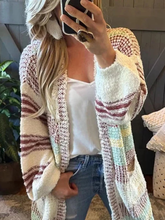 Striped Open Front Longline Cardigan NicholesGifts