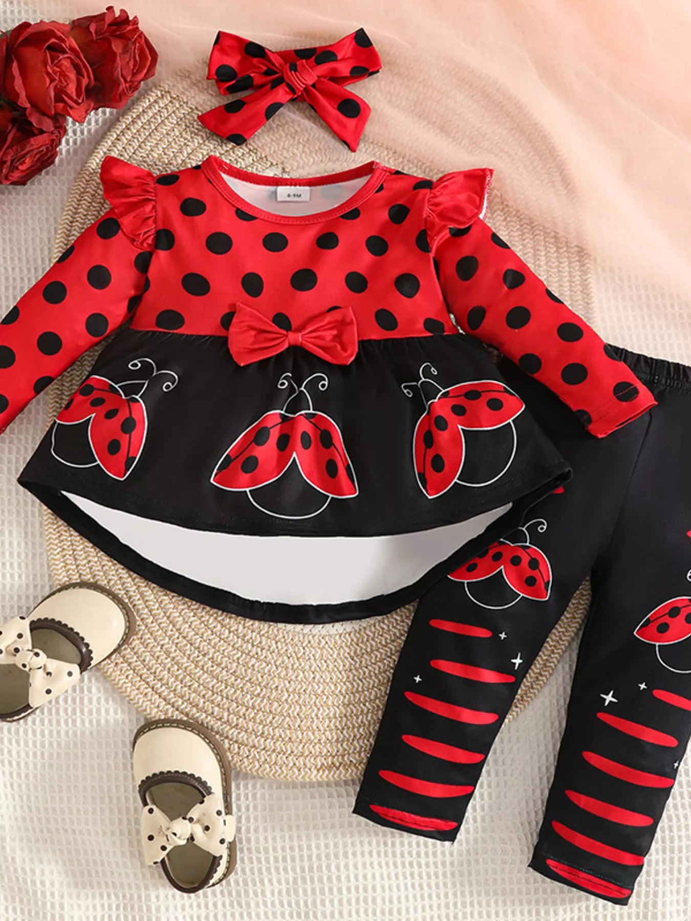 Children's Ladybug Print Ruffle Trim Top and Pants Set NicholesGifts