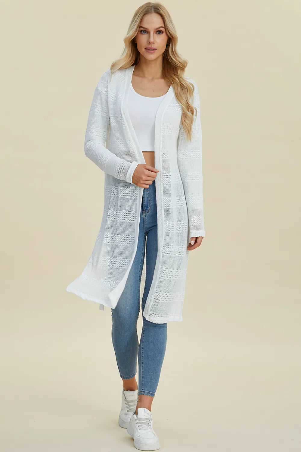 Double Take Full Size Open Front Longline Cardigan NicholesGifts