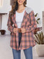 Plaid Drawstring Button Up Hooded Jacket nicholesgifts