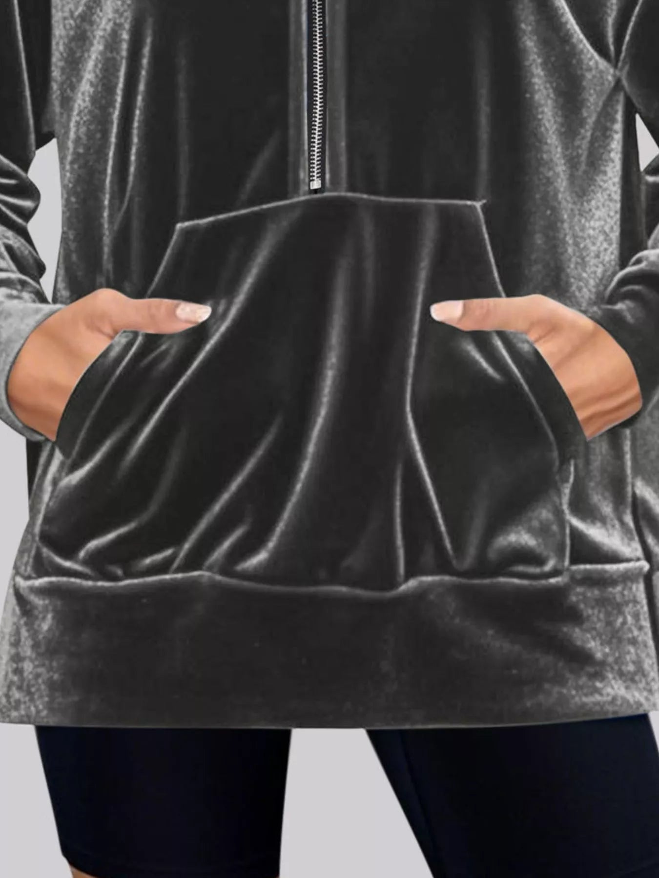 Full Size Half Zip Kangaroo Pocket Hoodie Plus Size Trendsi