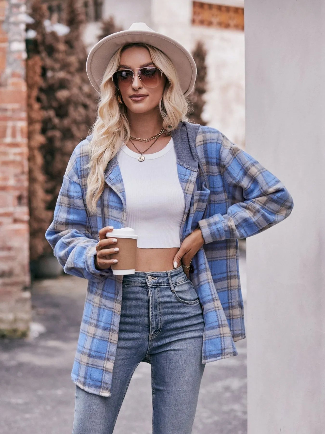 Oversized Plaid Button Up Shacket Trendsi