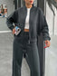 Baseball Collar Zip Up Outerwear and Drawstring Pants Set nicholesgifts