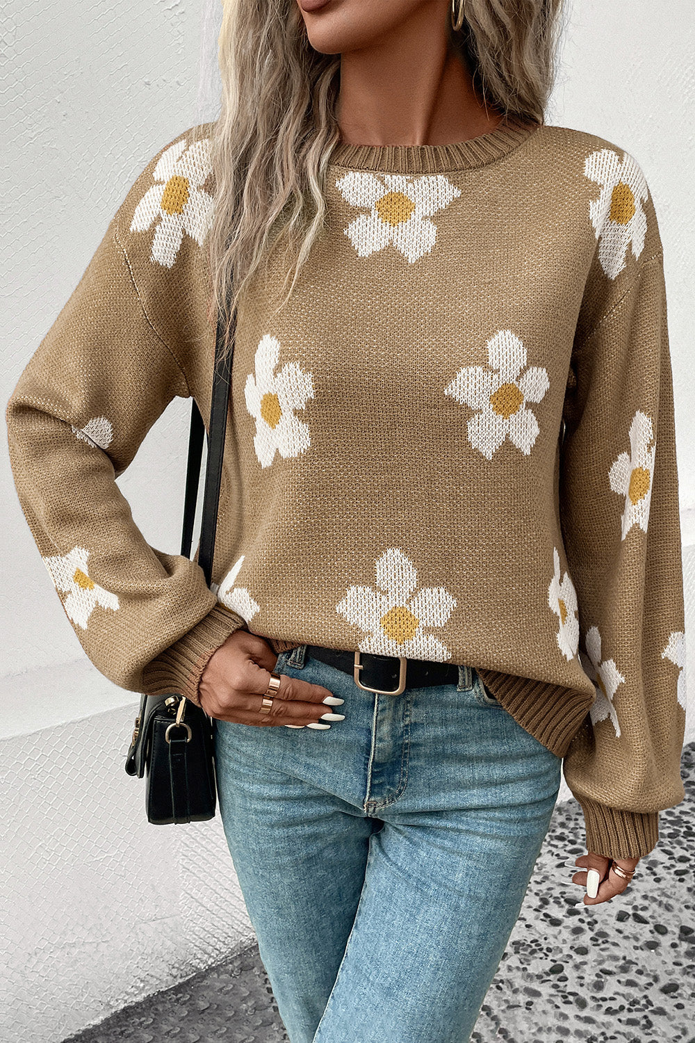 Perfee Floral Dropped Shoulder Sweater Trendsi