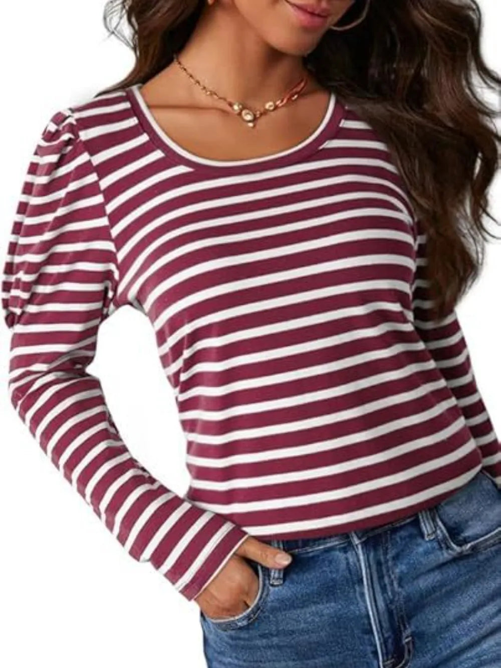 Striped Round Neck Long Sleeve T-Shirt NicholesGifts