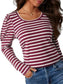Striped Round Neck Long Sleeve T-Shirt nicholesgifts