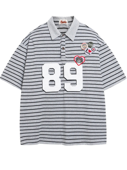 Men's Oversized Striped Short Sleeve Polo Shirt