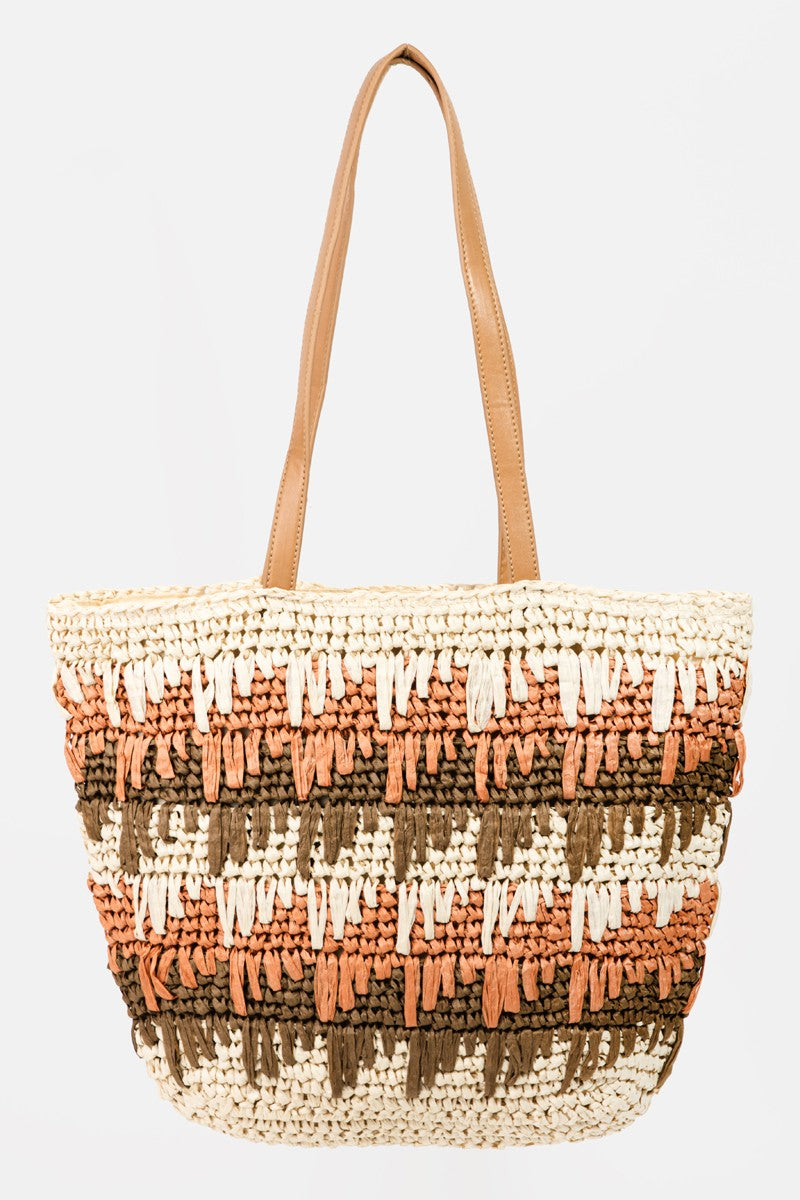 Women Fame Straw Braided Striped Tote Bag nicholesgifts