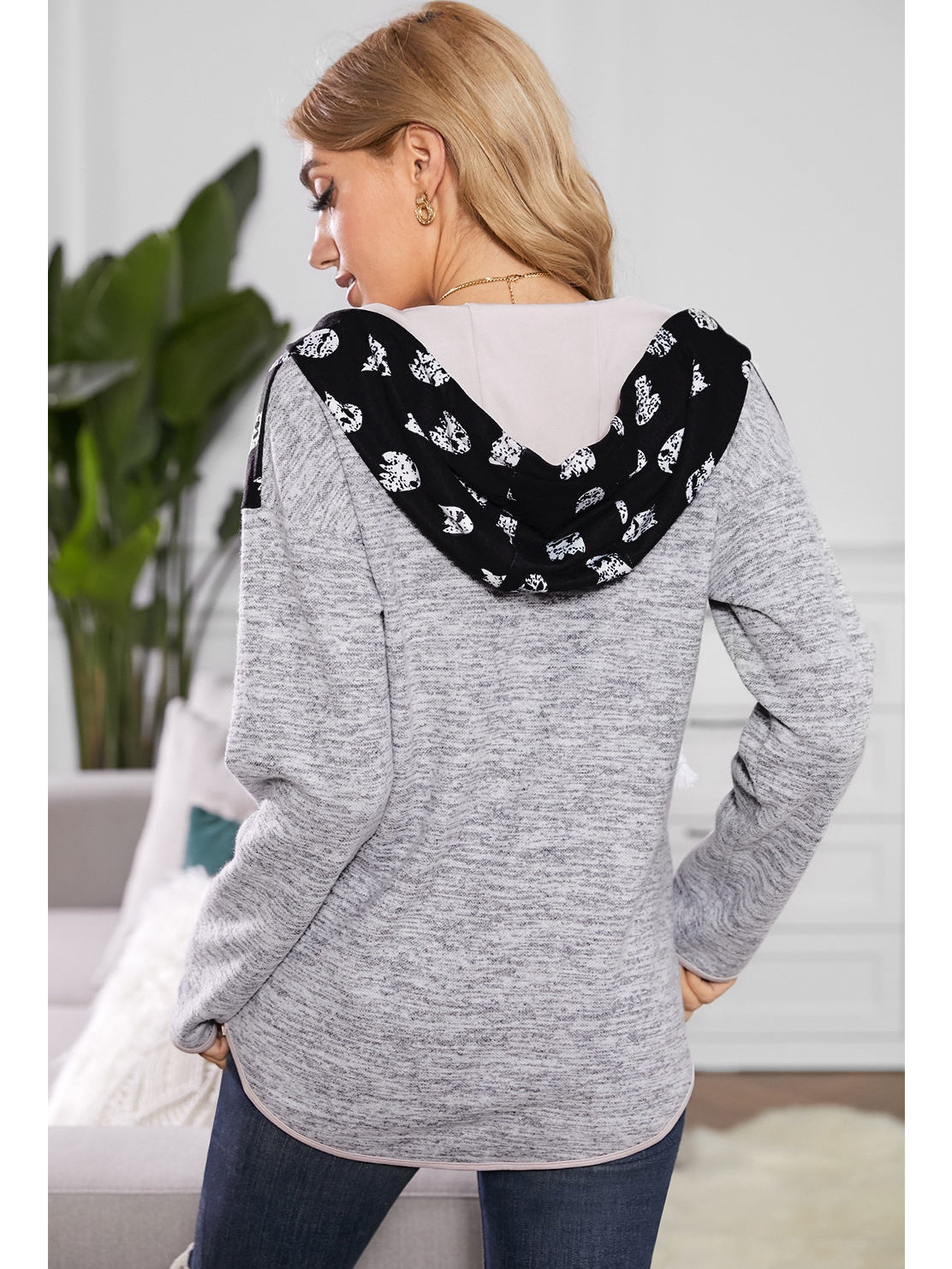 Women Ghost Print Dropped Shoulder Hoodie nicholesgifts