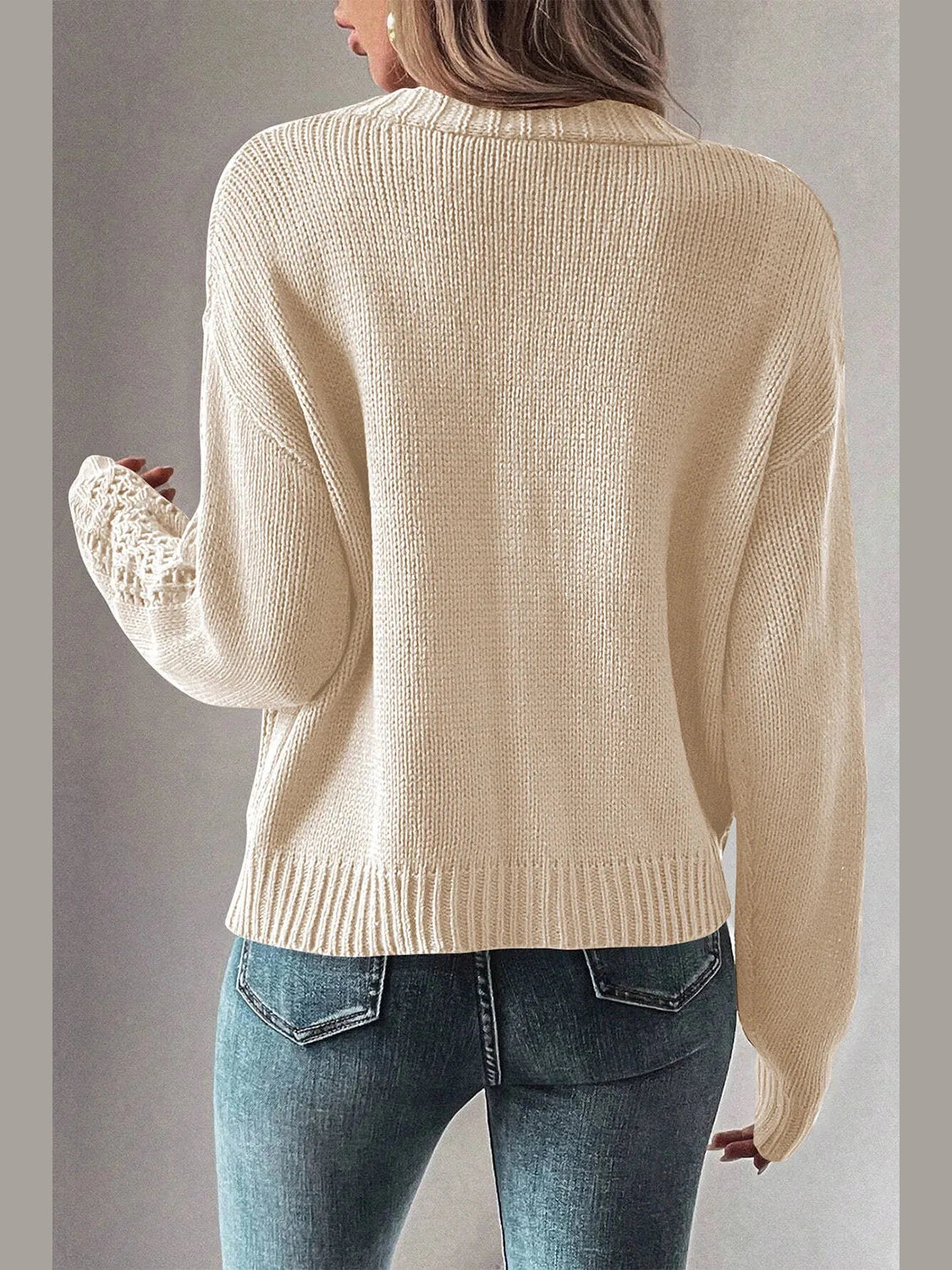 Openwork Button Up Long Sleeve Cardigan NicholesGifts