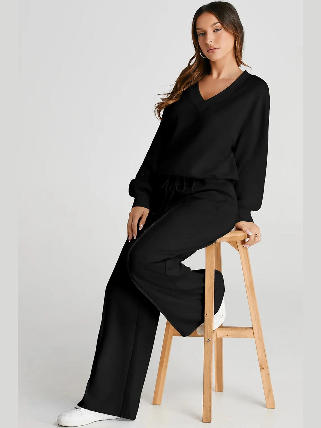 V-Neck Long Sleeve Top and Pants Active Set nicholesgifts