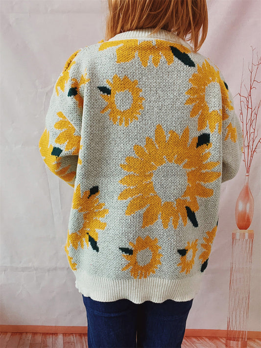 Sunflower Dropped Shoulder Long Sleeve Sweater Trendsi