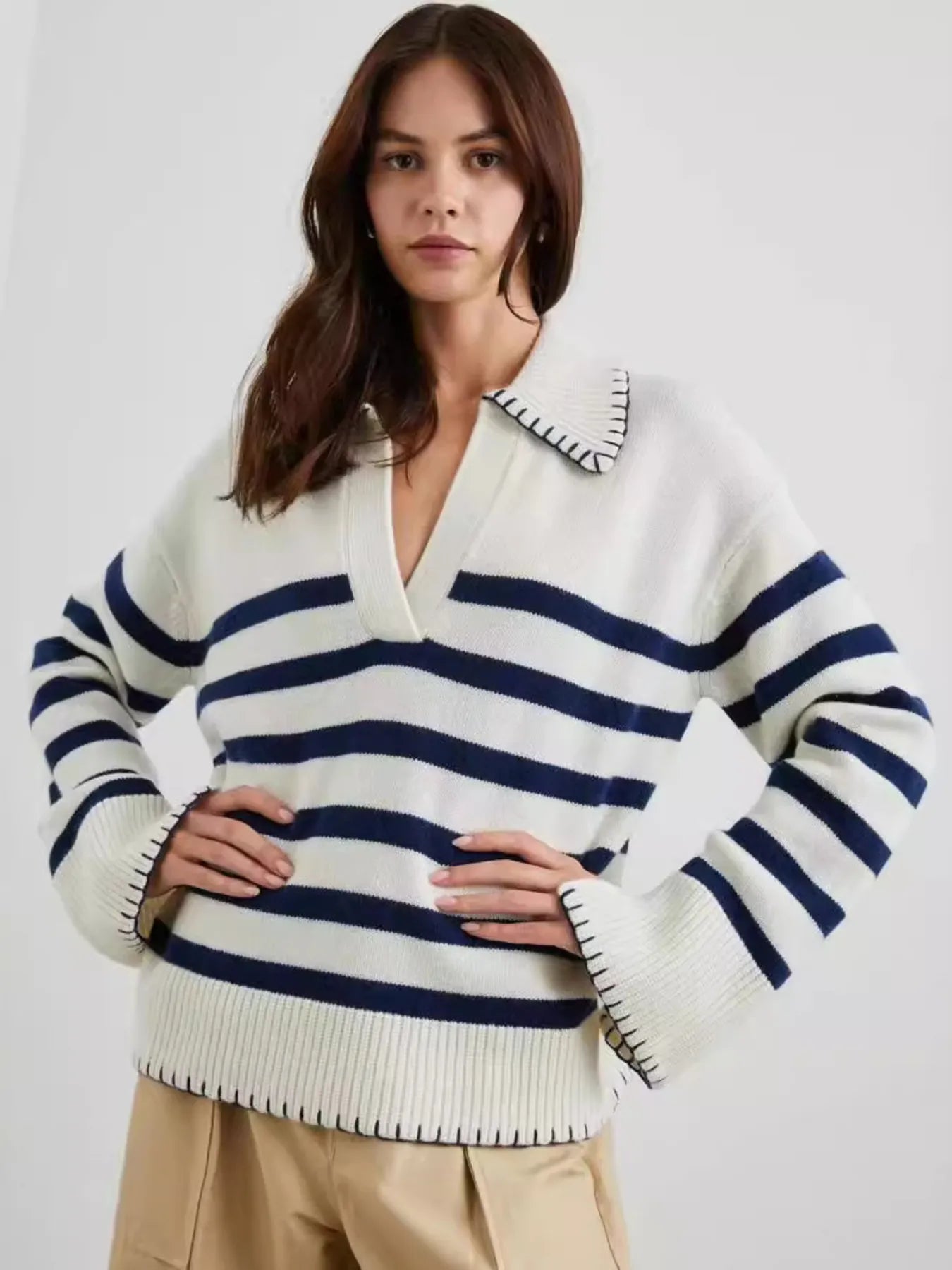 Striped Johnny Collar Sweater NicholesGifts