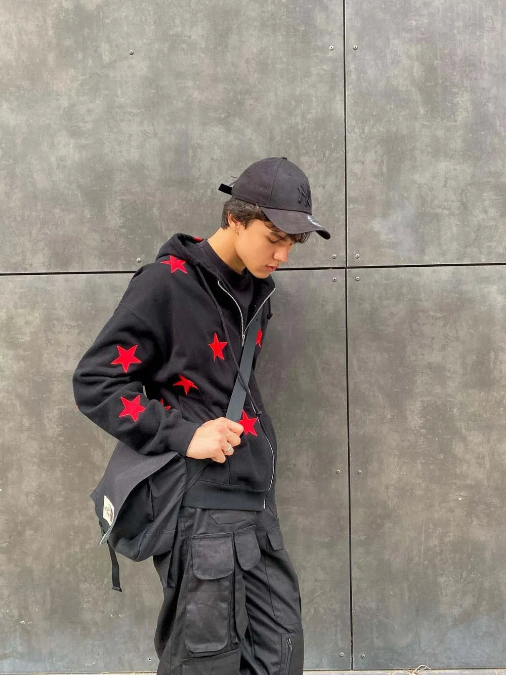 Men's Contrast Star Hooded Zip Up Hoodie NicholesGifts