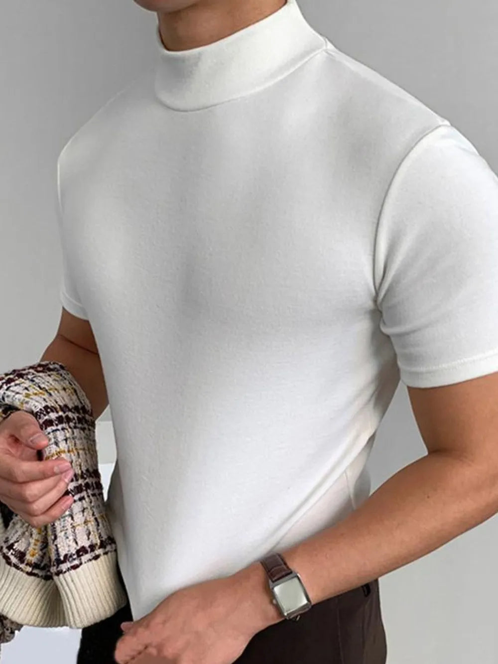 Men's Full Size Mock Neck Short Sleeve T-Shirt Plus Size Trendsi
