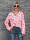 Leopard V-Neck Decorative Button Long Sleeve Blouse nicholesgifts