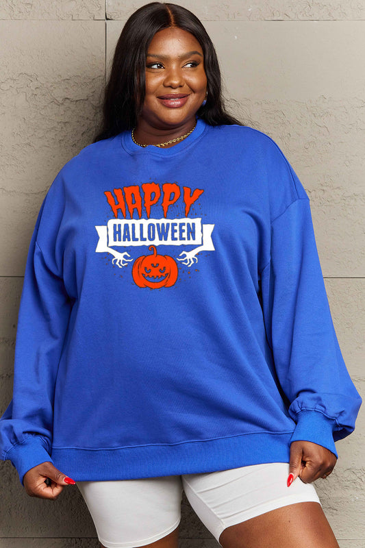 Women Simply Love Full Size Happy HAlloween Graphic Sweatshirt NicholesGifts