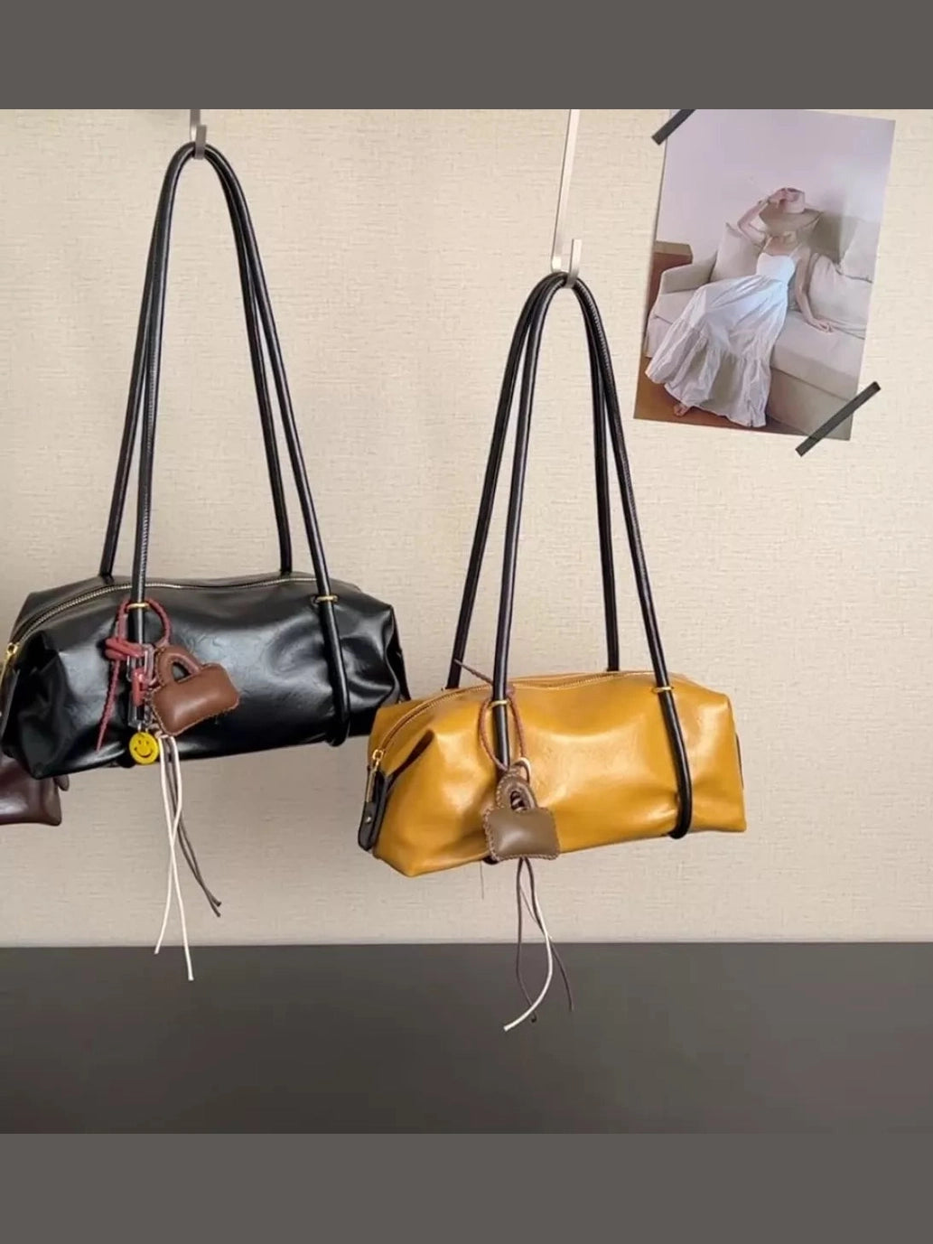 Leather Shoulder Bag with Charm nicholesgifts