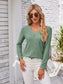 Decorative Button Openwork V-Neck T-Shirt nicholesgifts
