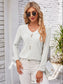 Decorative Button Openwork V-Neck T-Shirt nicholesgifts