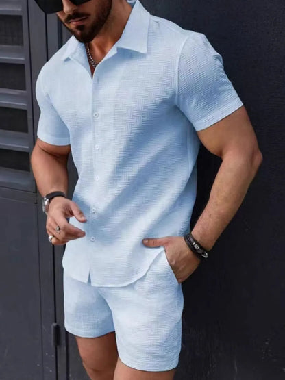 Men's Button Up Short Sleeve Shirt and Shorts Set nicholesgifts
