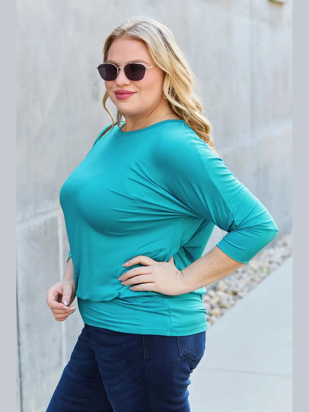 Basic Bae Full Size Round Neck Batwing Sleeve Top nicholesgifts