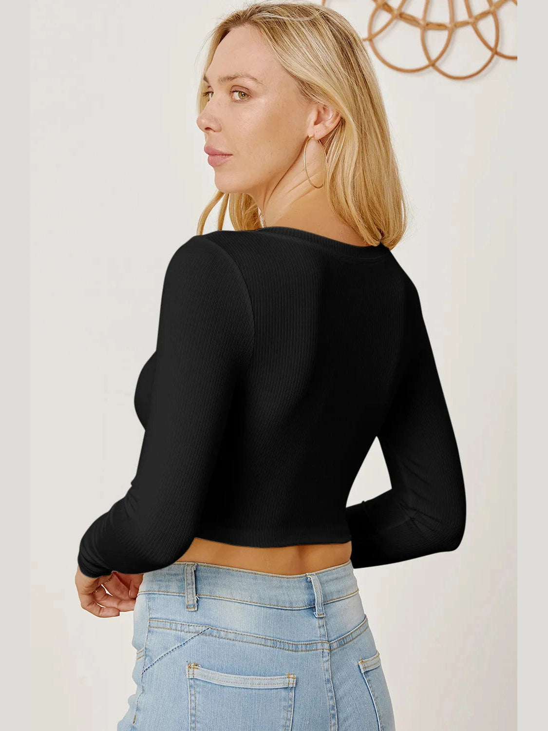 Round Neck Long Sleeve Cropped T-Shirt NicholesGifts