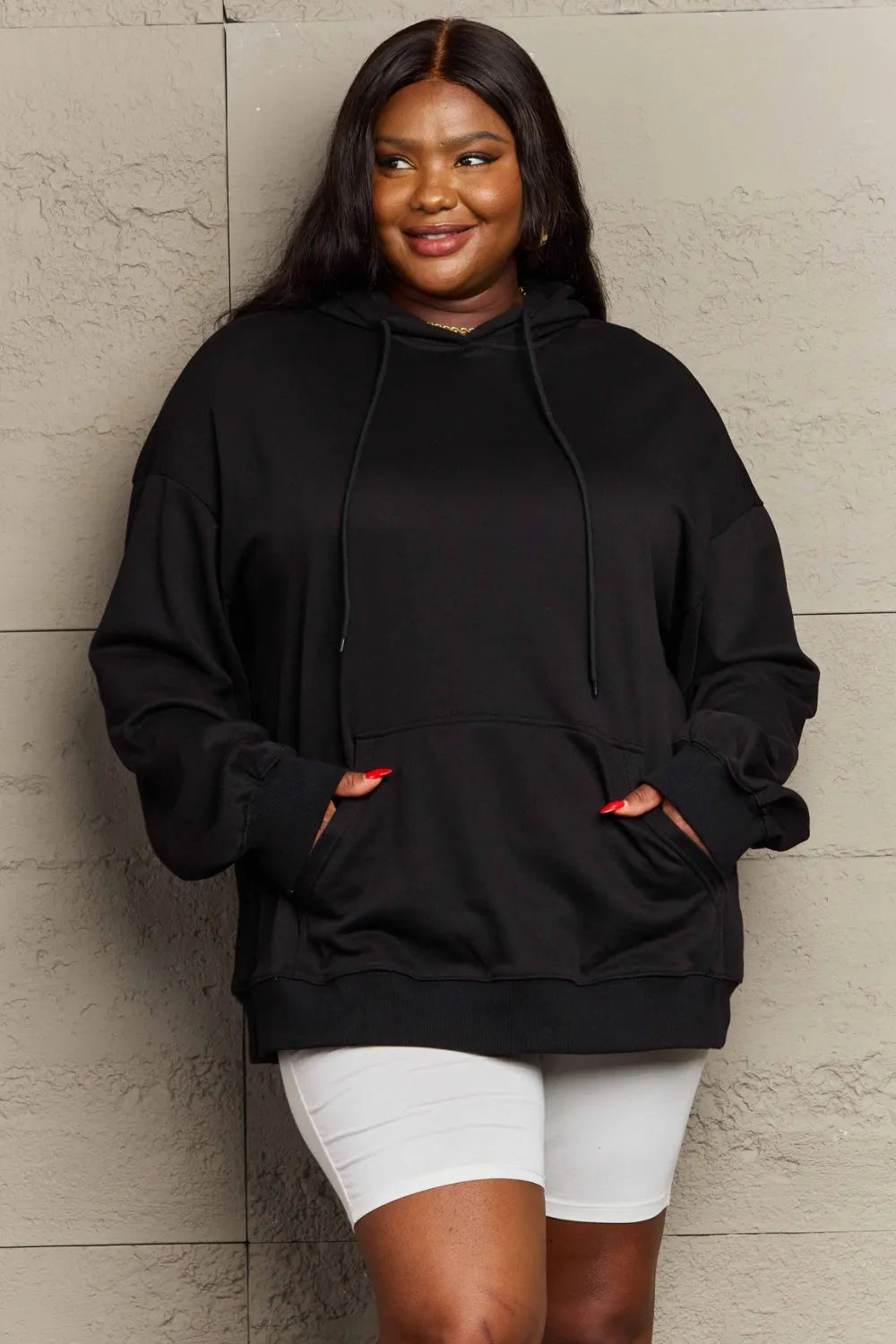 Full Size Drawstring Long Sleeve Hoodie Trendsi
