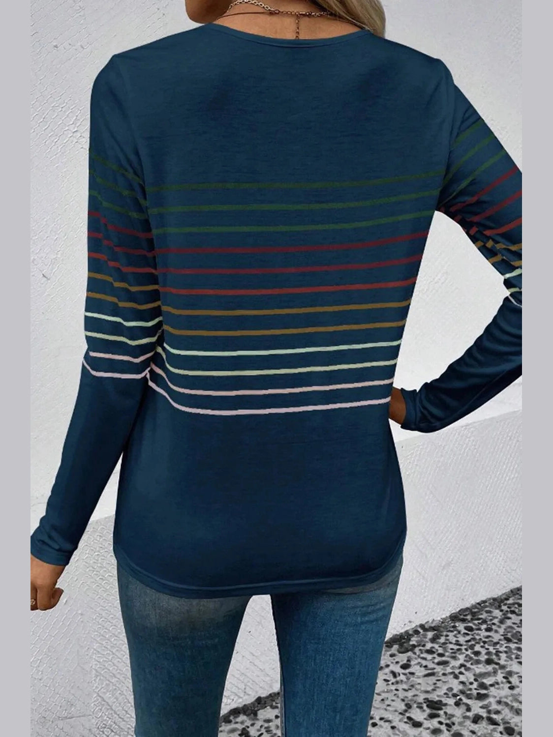 Striped Round Neck Long Sleeve T-Shirt nicholesgifts