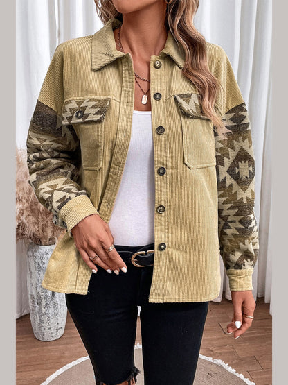 Geometric Button Down Collared Jacket nicholesgifts