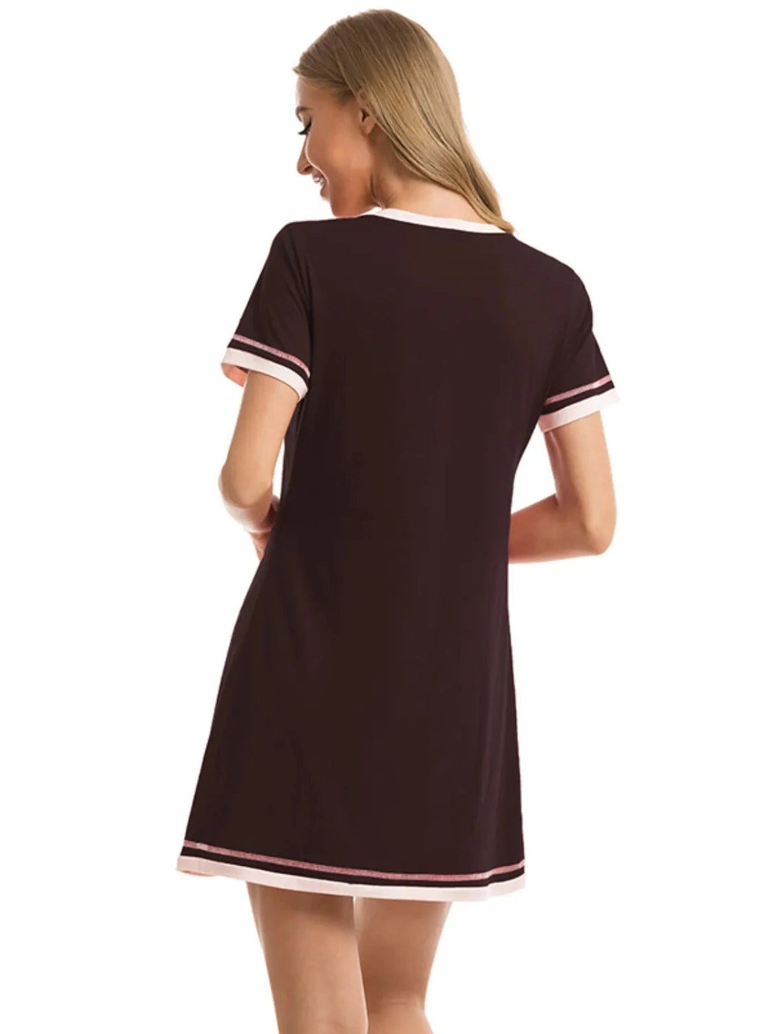 Contrast Trim Short Sleeve Lounge Dress nicholesgifts