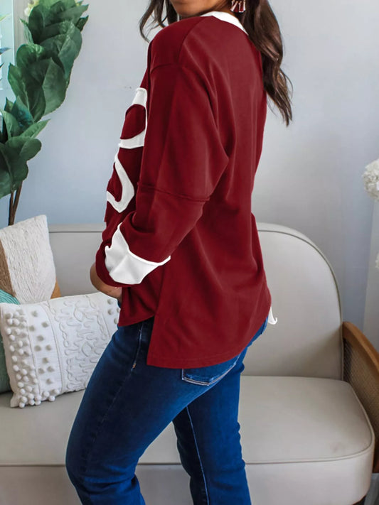 Flower Patched Round Neck Long Sleeve Top nicholesgifts