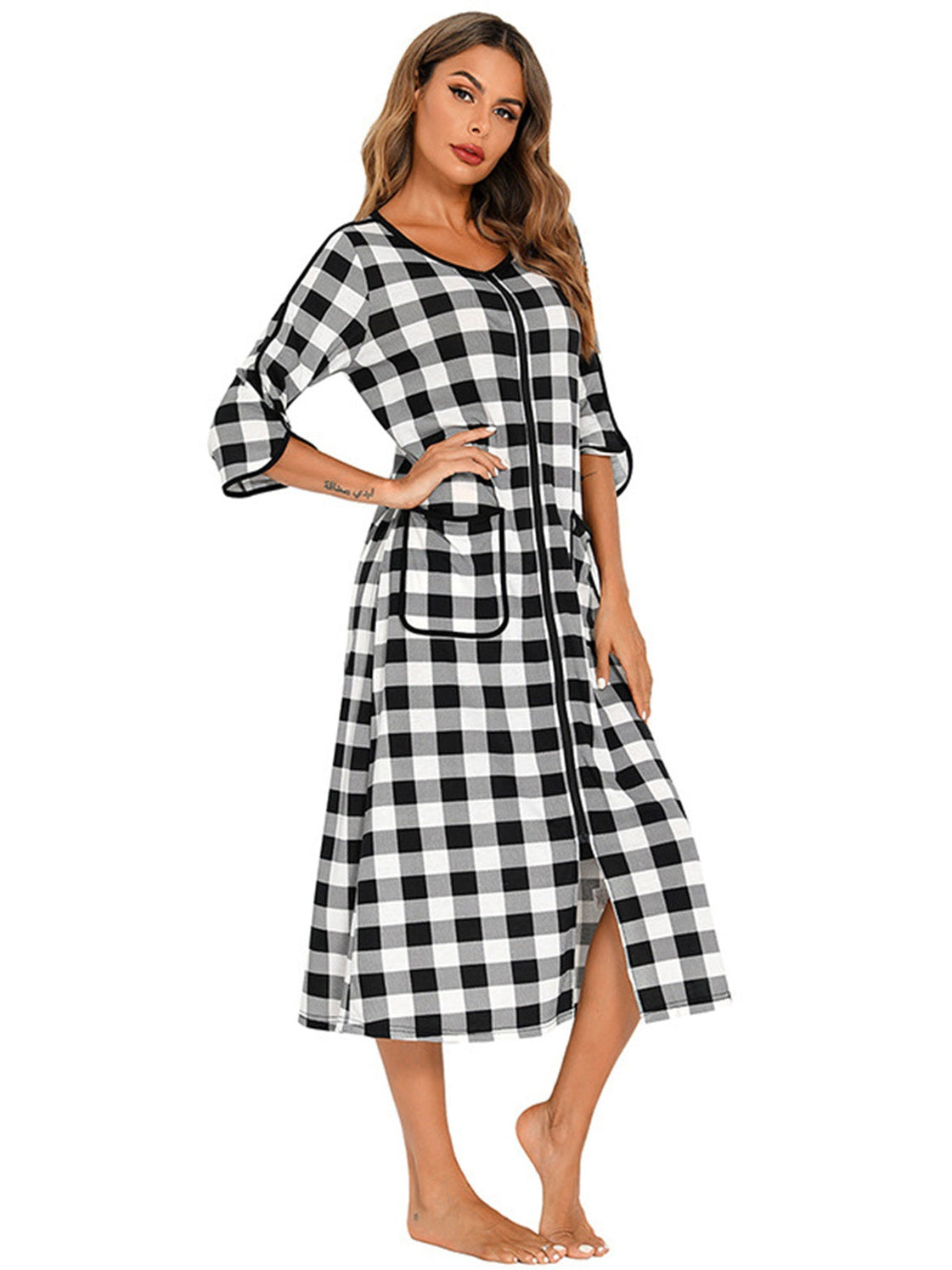 Round Neck Three-Quarter Sleeve Midi Night Dress nicholesgifts