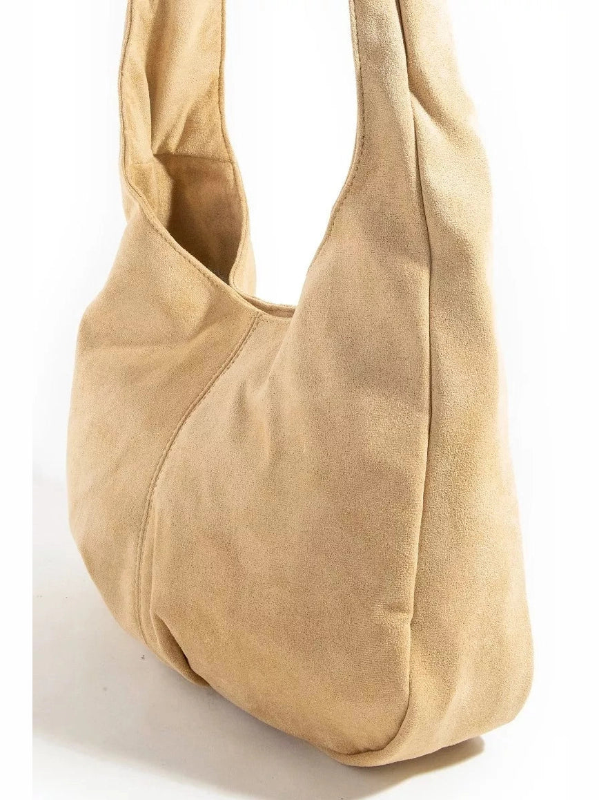 Fame Faux Suede Studded Trim Hobo Bag nicholesgifts