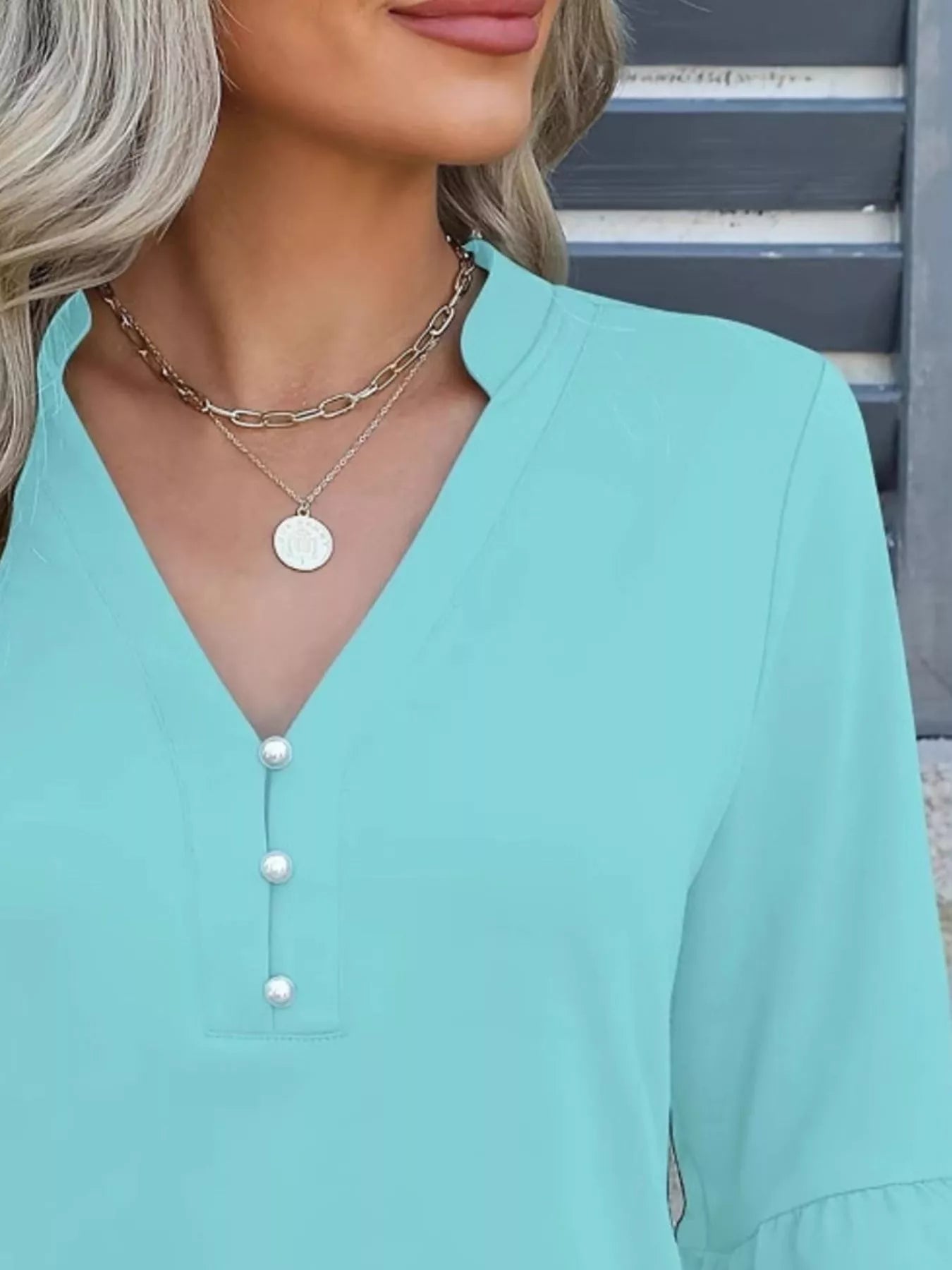 Full Size Notched Flounce Sleeve Blouse Plus Size Trendsi