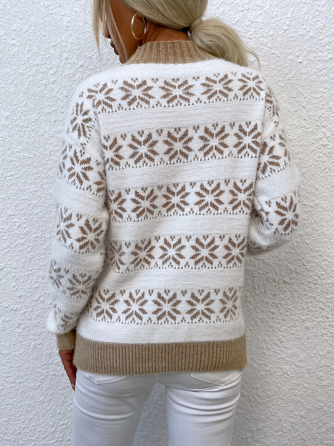 Snowflake Pattern Mock Neck Sweater nicholesgifts