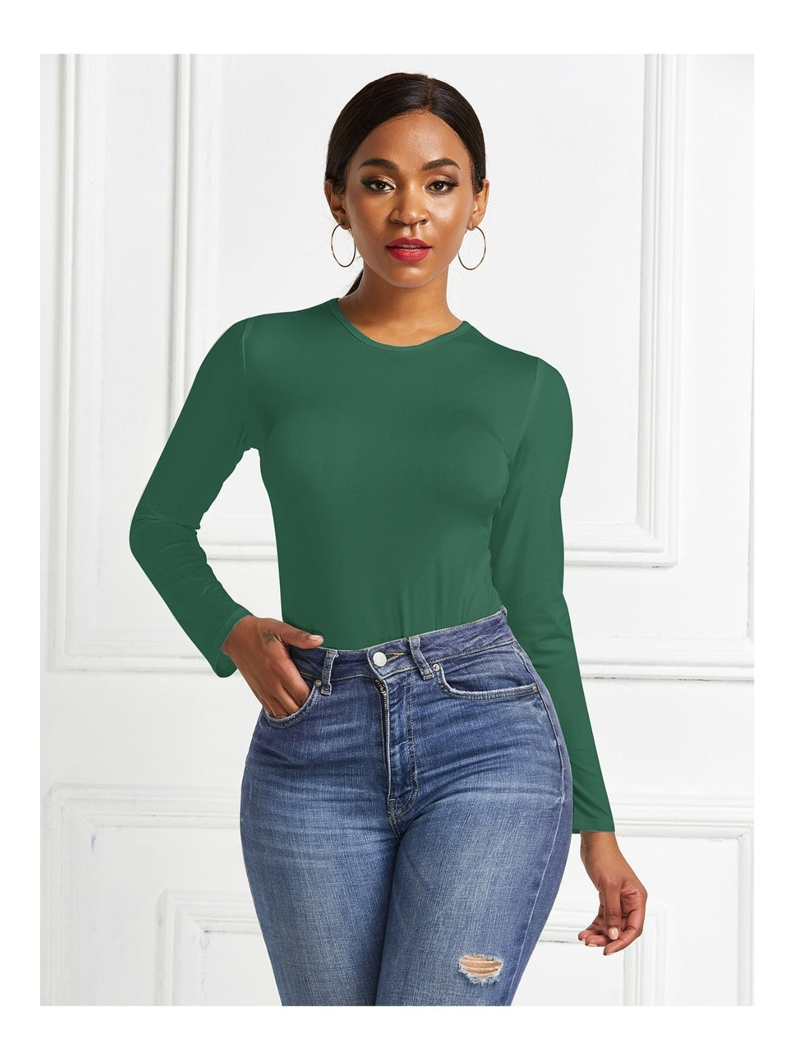 Women Round Neck Long Sleeve Bodysuit nicholesgifts