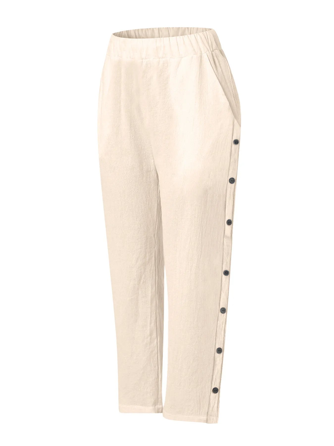 Women Full Size Side Decor Button Casual Wide Leg Pants Plus Size nicholesgifts