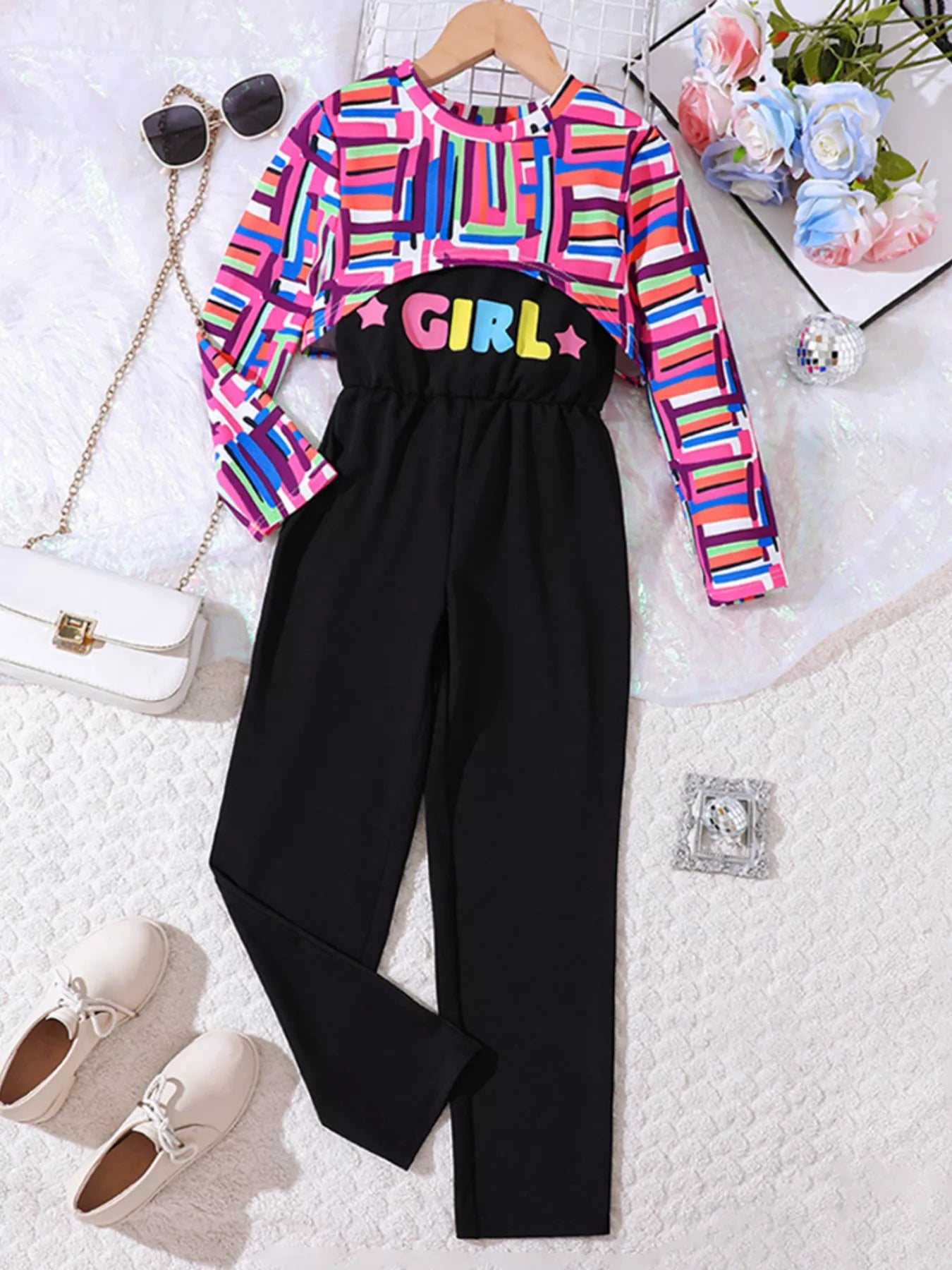 Children's Colorful Geometric Print Top & Jumpsuit Set NicholesGifts