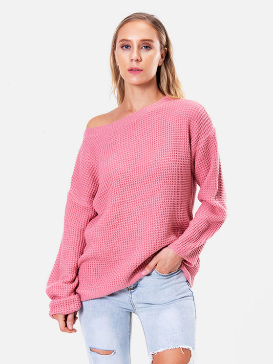 Boat Neck Drop Shoulder Long Sleeve Sweater nicholesgifts