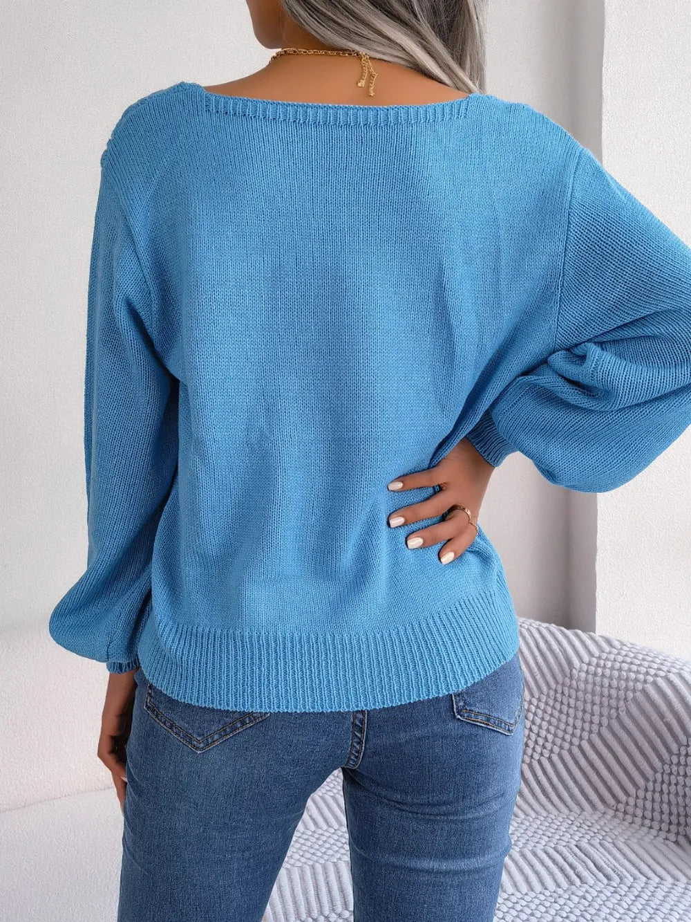 Cable-Knit Square Neck Long Sleeve Sweater Trendsi