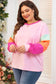 Plus Size Women Pink Colorblock Patchwork Long Sleeve Top