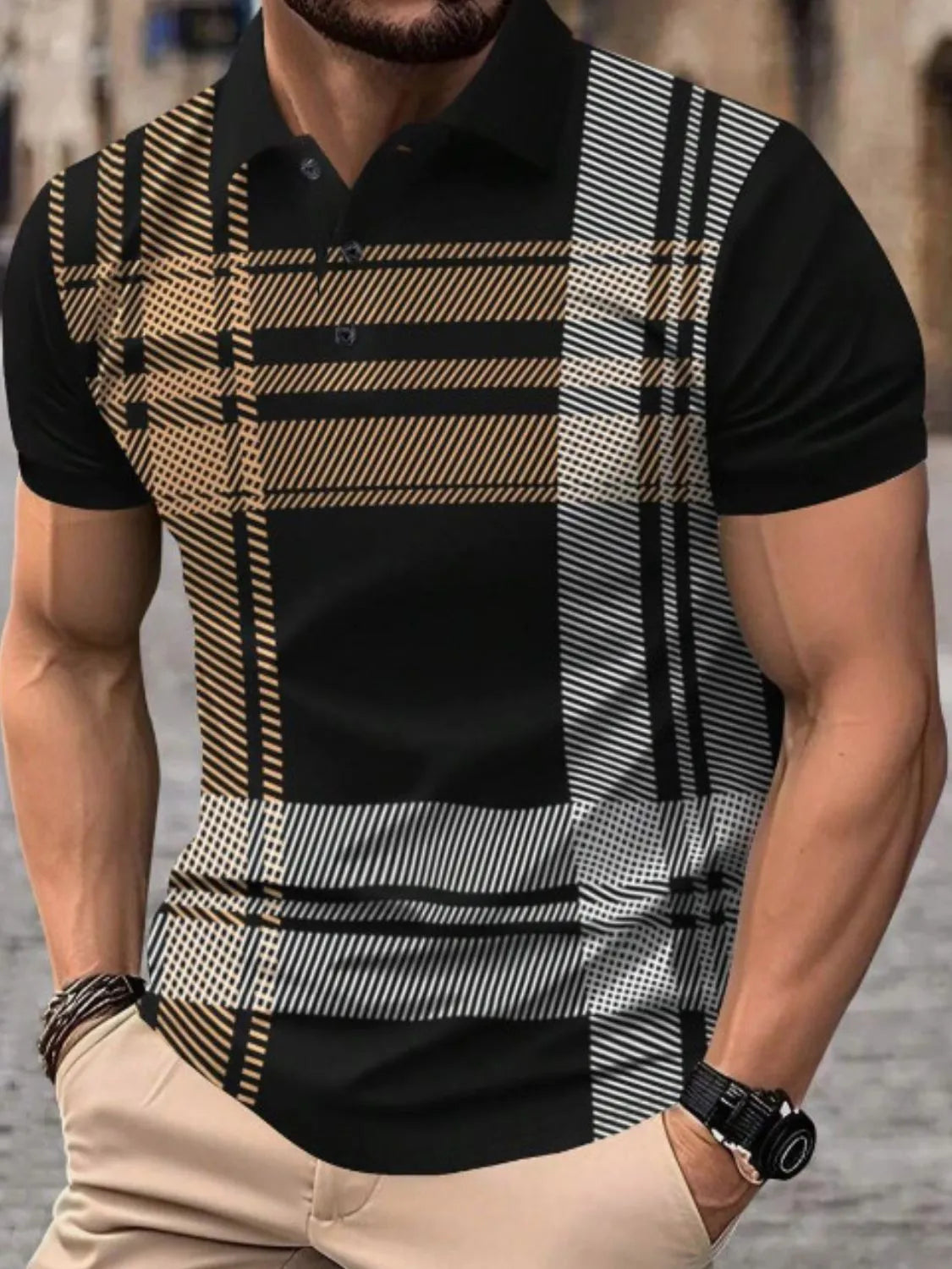 Men's Full Size Button Detail Short Sleeve Polo Plus Size NicholesGifts