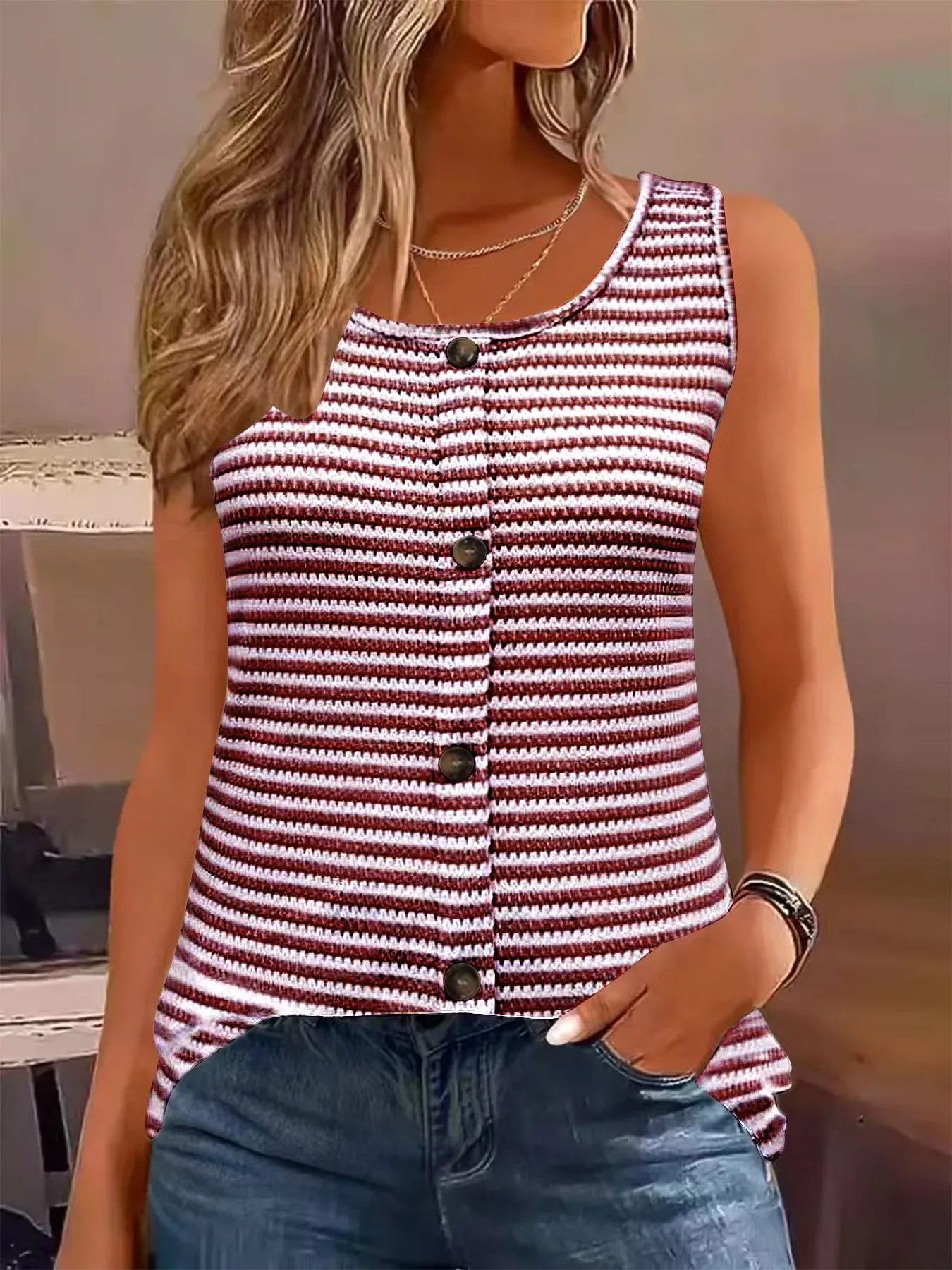 Striped Round Neck Tank Top NicholesGifts