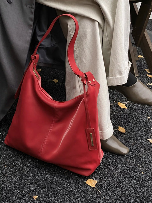 Solid Color Leather Shoulder Bag nicholesgifts