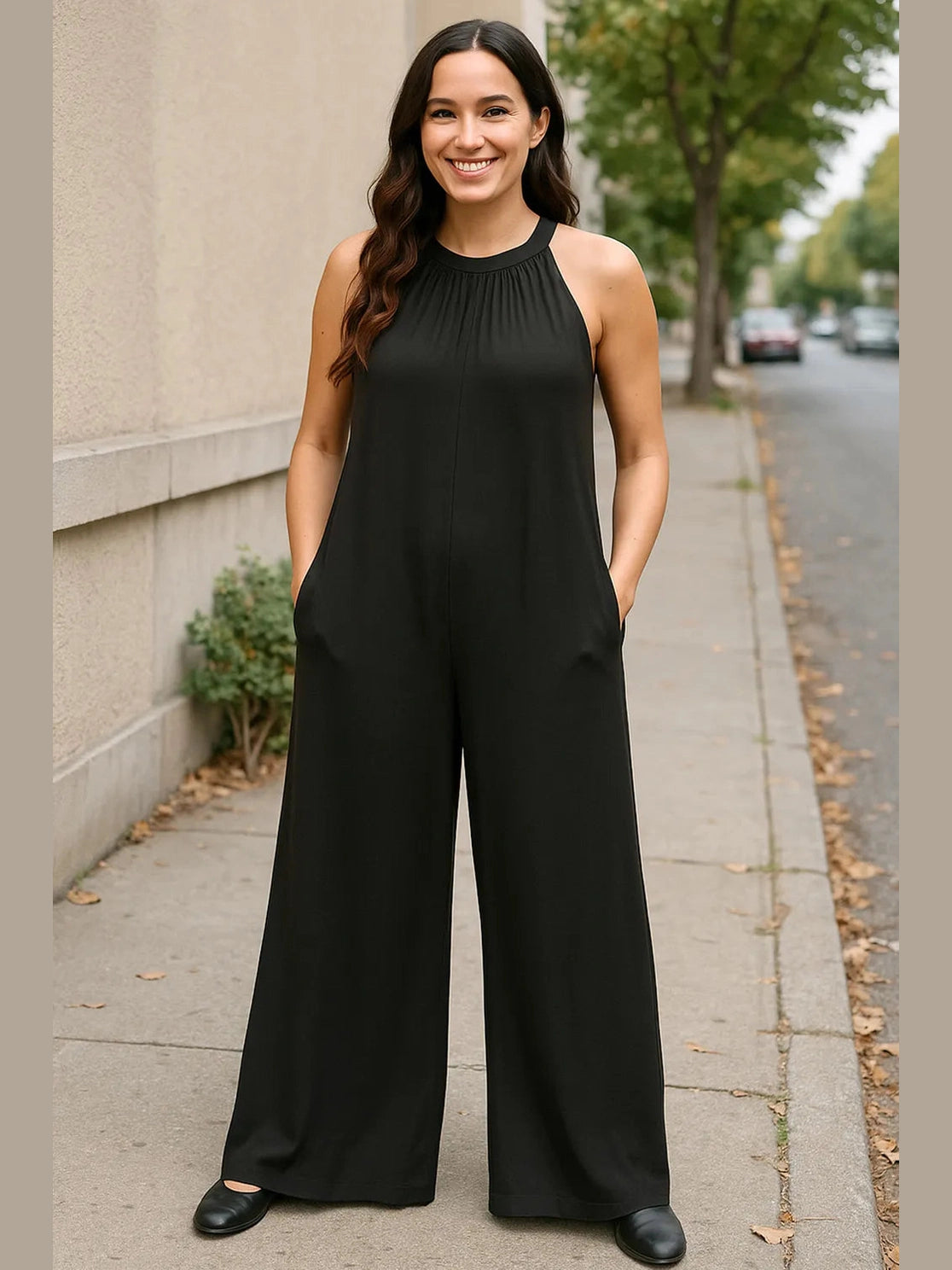 Double Take Full Size Tie Back Cutout Sleeveless Jumpsuit nicholesgifts